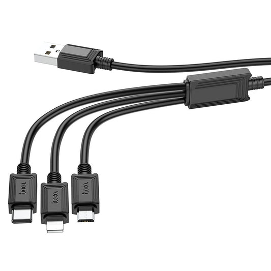 Kabel do ładowania USB-A - Lightning / microUSB / USB-C HOCO X74 3w1, 18W, 1m, Czarny