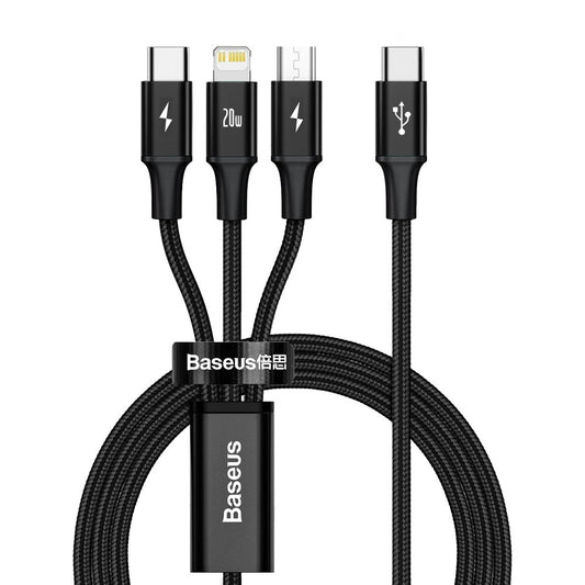 USB-C - Lightning / microUSB / USB-C Baseus Rapid 3w1, 20W, 1,5m, czarny CAMLT-SC01 