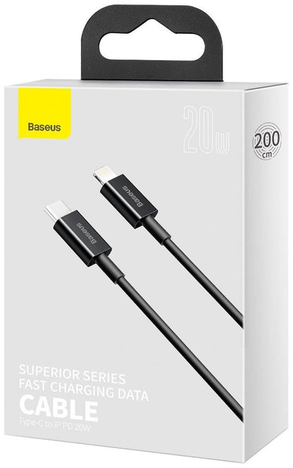 Kabel do ładowania i transmisji danych USB-C - Lightning Baseus Superior Series, 20 W, 2 m, czarny CATLYS-C01