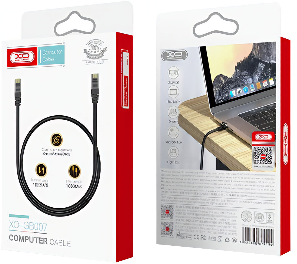 Kabel sieciowy XO Design GB007, UTP, Cat6, 1m, Czarny