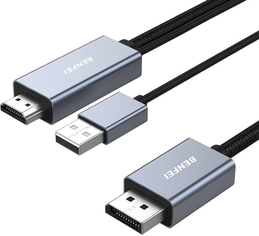 Kabel wideo Benfei, HDMI / USB-A - DisplayPort, 4K, 1,8 m, szary
