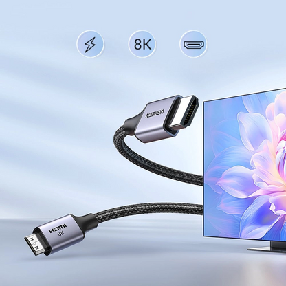 Kabel Video UGREEN HD163, miniHDMI - HDMI, 8K, 2m, Szary
