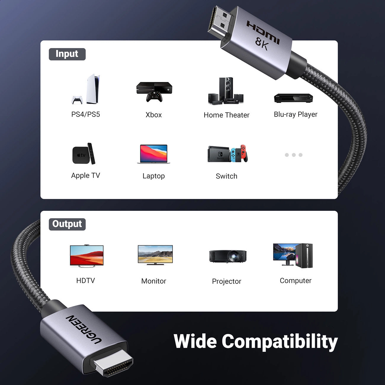 Kabel Video UGREEN HD171, HDMI - HDMI, 8K, 3m, Czarny
