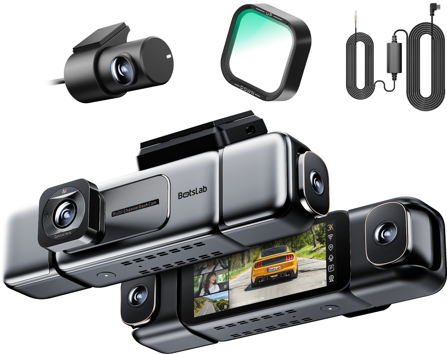 Front and Rear Car Camera Botslab G980H 4CH, 3K, Wi-Fi, GPS, 3.18-inch Display
