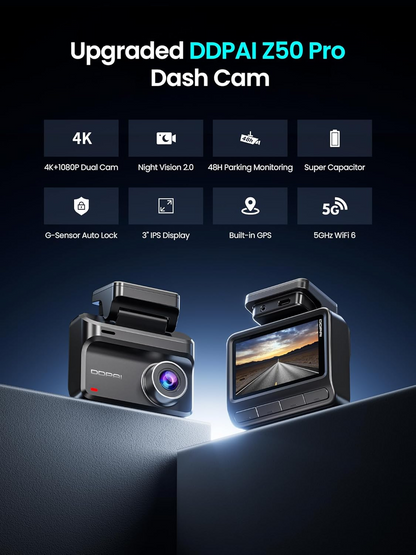 Kamera Samochodowa Przód Tył DDPAI Z50 Pro Dual, 4K, Wi-Fi, GPS, Wyświetlacz 3 cale