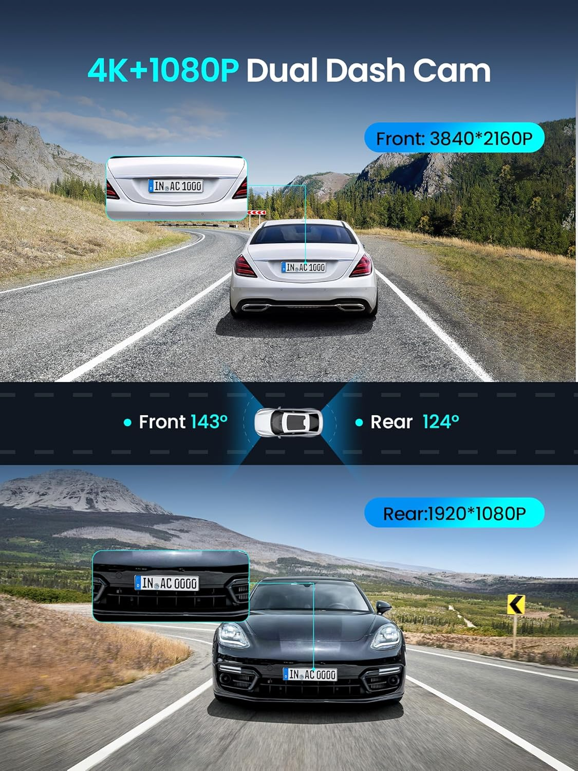 Kamera Samochodowa Przód Tył DDPAI Z50 Pro Dual, 4K, Wi-Fi, GPS, Wyświetlacz 3 cale
