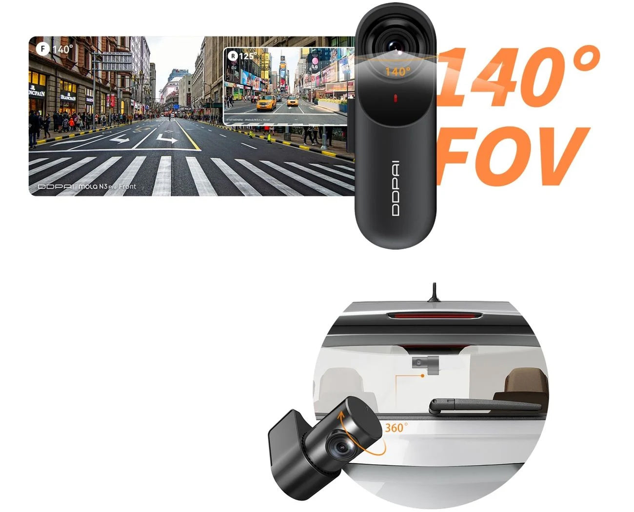Kamera samochodowa przód tył DDPAI mola N3 Pro 2026, 1600P, Wi-Fi
