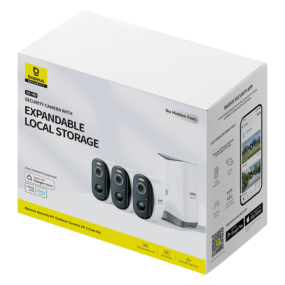 Kamera do monitoringu Baseus N1, Wi-Fi, 2K, IP67, Zewnętrzna, Zestaw 3 sztuki, Biała S0TW022131