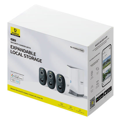 Kamera do monitoringu Baseus N1, Wi-Fi, 2K, IP67, Zewnętrzna, Zestaw 3 sztuki, Biała S0TW022131