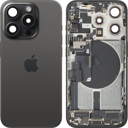 Pokrywa baterii Apple iPhone 15 Pro, z obudową środkową, pełne części, czarna (Black Titanium), wymiana