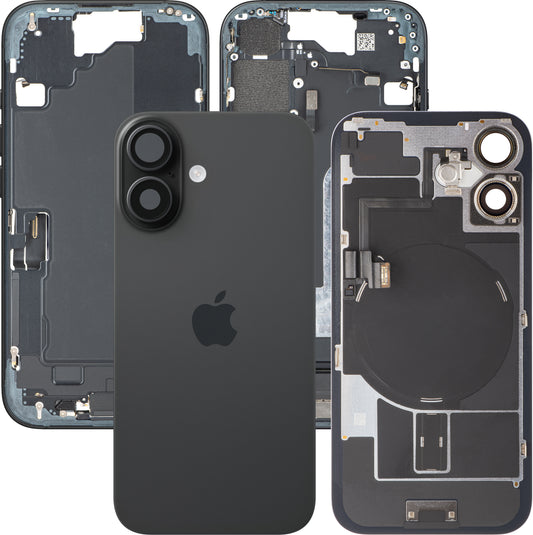 Pokrywa baterii Apple iPhone 16, z obudową środkową, pełne części, czarna, wymiana
