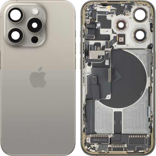 Pokrywa baterii Apple iPhone 15 Pro, z ramką środkową, wersja US, beżowa (naturalny tytan), swap