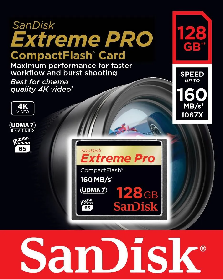 Karta pamięci CompactFlash SanDisk Extreme Pro, 128Gb, UDMA 7 SDCFXPS-128G-X46
