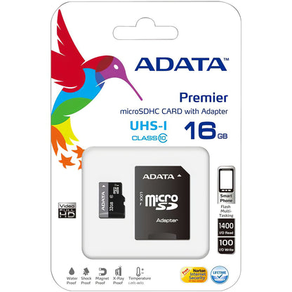 Karta pamięci microSDHC Adata Premier, 16 Gb, Class 10 / UHS-1 U1, z adapterem AUSDH16GUICL10-RA1 AUSDH16GUICL10-RA1 