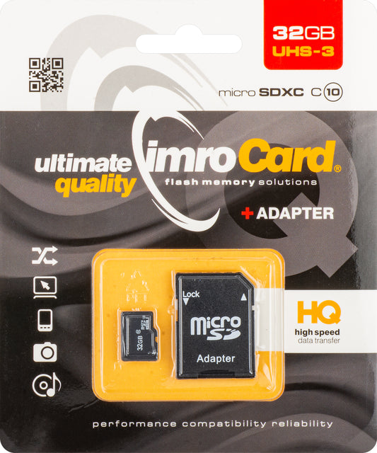 Karta pamięci microSDHC Imro, 32Gb, Klasa 10 / UHS-1 U3, Z adapterem