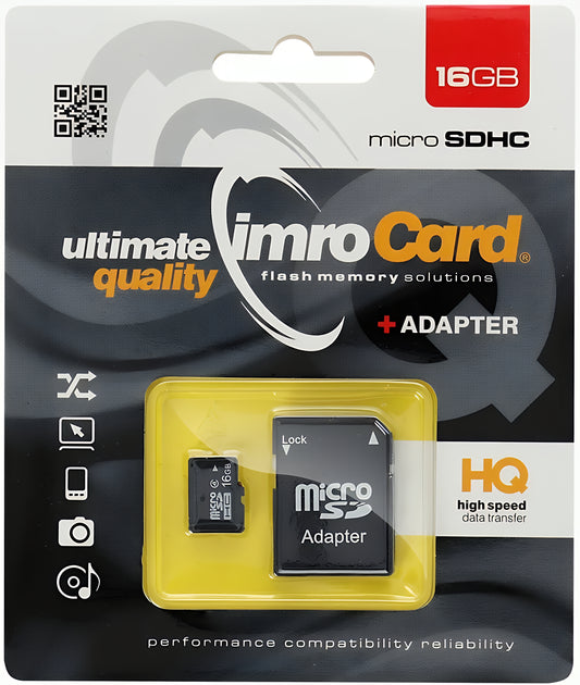 Karta pamięci microSDHC Imro, 16Gb, Klasa 4, Z adapterem