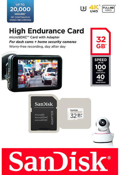 Karta pamięci microSDHC SanDisk High Endurance, 32GB, Klasa 10 / UHS-1 U3, z adapterem SDSQQNR-032G-GN6IA