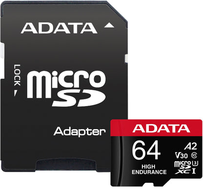 Karta pamięci microSDXC Adata High Endurance, 64Gb, Klasa 10 / UHS-1 U3, Z adapterem AUSDX64GUI3V30SHA2-RA1
