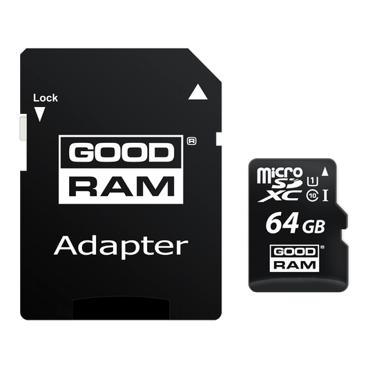 Karta pamięci microSDXC GoodRam, 64GB, Klasa 10 / UHS-1 U1, z adapterem M1AA-0640R12