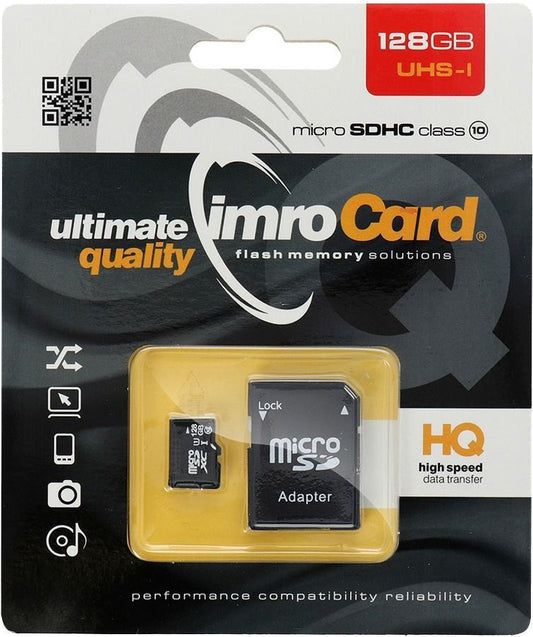 Karta pamięci microSDXC Imro, 128GB, Klasa 10 / UHS-1 U1, Z adapterem