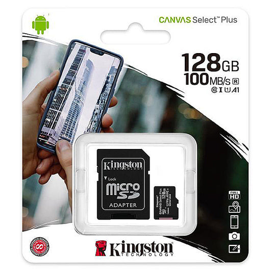 Karta pamięci microSDXC Kingston Canvas Select Plus Android A1, 128 GB, klasa 10 / UHS-1 U1, z adapterem SDCS2/128 GB