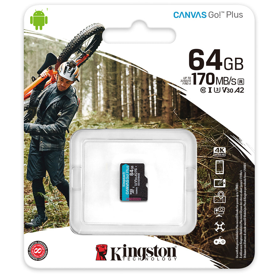 Karta pamięci microSDXC Kingston Canvas Go Plus, 64 GB, klasa 10 / UHS-1 U3 SDCG3/64GBSP 