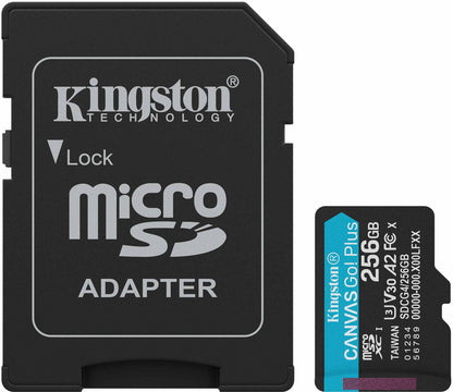 Karta pamięci microSDXC Kingston Canvas Go Plus Android A2, 256Gb, Klasa 10 / UHS-1 U3, Z adapterem SDCG4/256GB