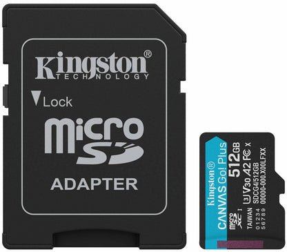 Karta pamięci microSDXC Kingston Canvas Go Plus Android A2, 512Gb, Klasa 10 / UHS-1 U3, Z adapterem SDCG4/512GB