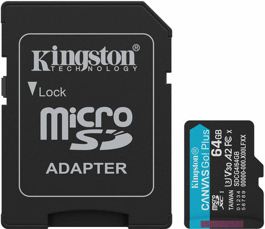 Karta pamięci microSDXC Kingston Canvas Go Plus Android A2, 64Gb, Klasa 10 / UHS-1 U3, Z adapterem SDCG4/64GB