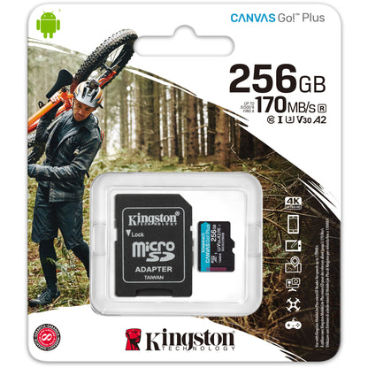 Karta pamięci microSDXC Kingston Canvas Go Plus, 256 GB, klasa 10 / UHS-1 U3, z adapterem SDCG3/256 GB 