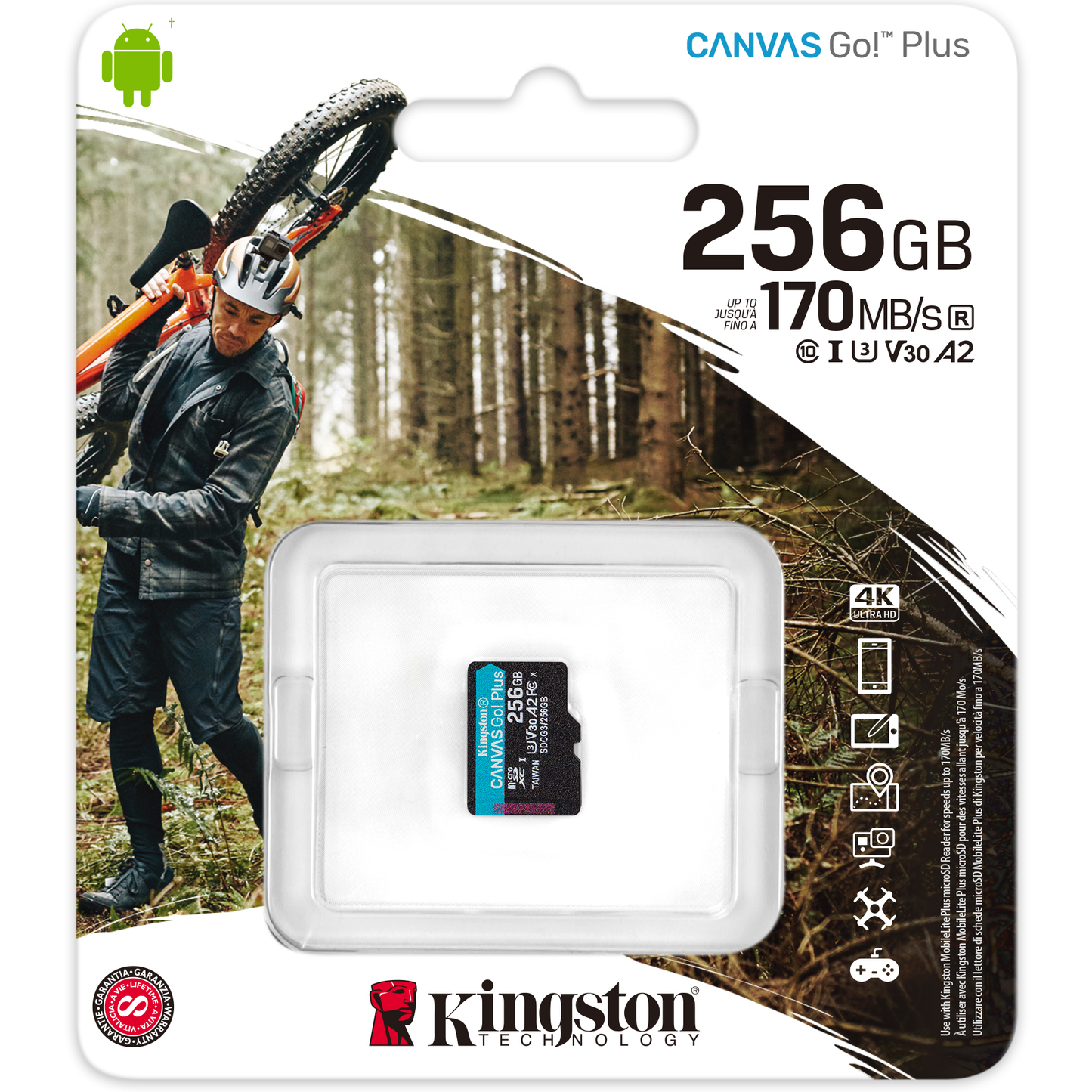 Karta pamięci microSDXC Kingston Canvas Go Plus, 256 Gb, Class 10 / UHS-1 U3 SDCG3/256GBSP 