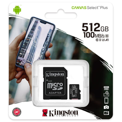 Karta pamięci microSDXC Kingston Canvas Select Plus, 512 GB, klasa 10 / UHS-1 U3, z adapterem SDCS2/512GB