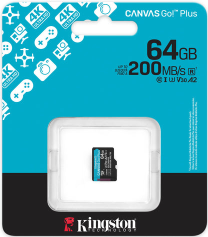 Karta pamięci microSDXC Kingston Canvas Go Plus Android A2, 64Gb, Klasa 10 / UHS-1 U3 SDCG4/64GBSP