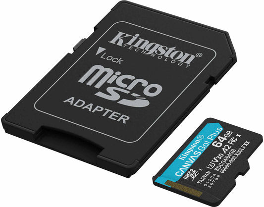 Karta pamięci microSDXC Kingston Canvas Go Plus Android A2, 64Gb, Klasa 10 / UHS-1 U3, Z adapterem SDCG4/64GB