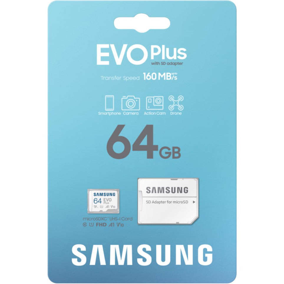 Karta pamięci microSDXC Samsung Evo Plus, 64Gb, Klasa 10 / UHS-1 U1, Z adapterem MB-MC64SA/EU
