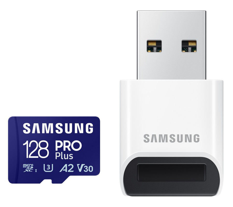 Karta pamięci microSDXC Samsung PRO Plus, 128Gb, Klasa 10 / UHS-1 U3, z czytnikiem kart MB-MD128SB/WW