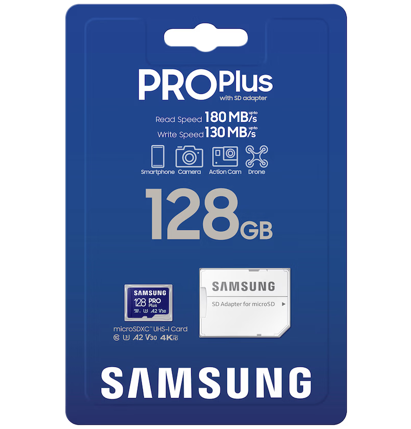 Karta pamięci microSDXC Samsung PRO Plus, 128Gb, Klasa 10 / UHS-1 U3, Z adapterem MB-MD128SA/EU