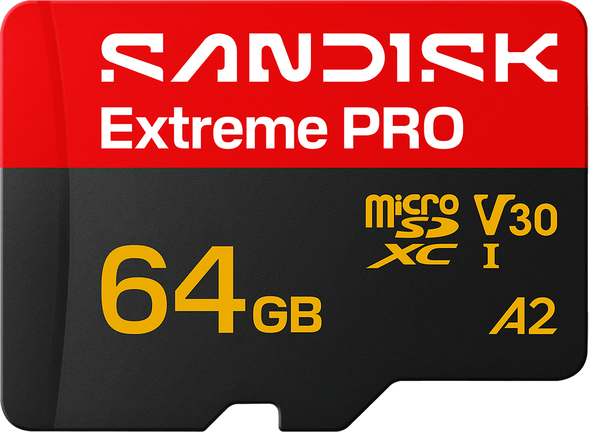 SanDisk Extreme Pro A2 microSDXC Memory Card, 64GB, Class 10 / UHS-1 U3, With Adapter SDSQXCU-064G-GS6MA