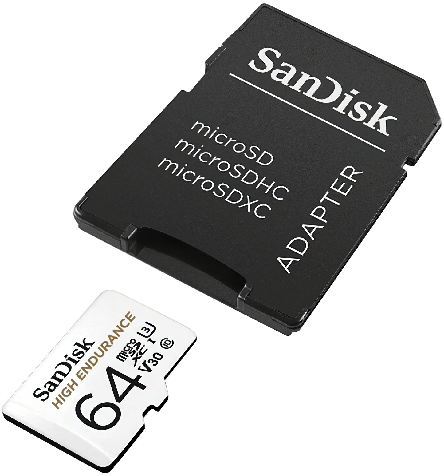 Karta pamięci microSDXC SanDisk High Endurance, 64Gb, Klasa 10 / UHS-1 U3, Z adapterem SDSQQNR-064G-GN6IA