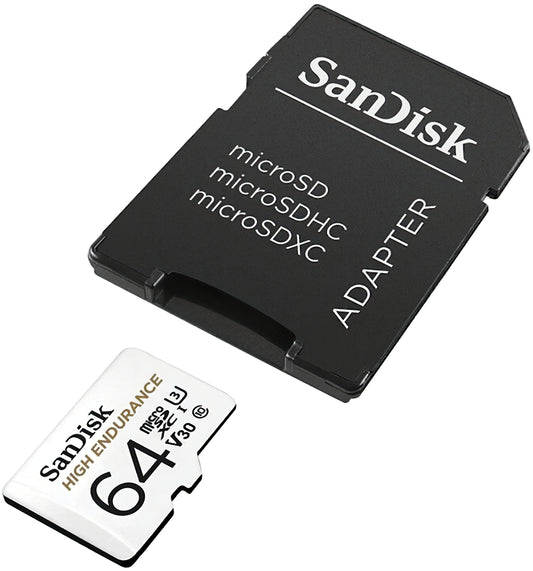 SanDisk High Endurance microSDXC Memory Card, 64Gb, Class 10 / UHS-1 U3, With Adapter SDSQQNR-064G-GN6IA