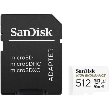Karta pamięci microSDXC SanDisk High Endurance, 512Gb, Klasa 10 / UHS-1 U3, Z adapterem SDSQQNR-512G-GN6IA