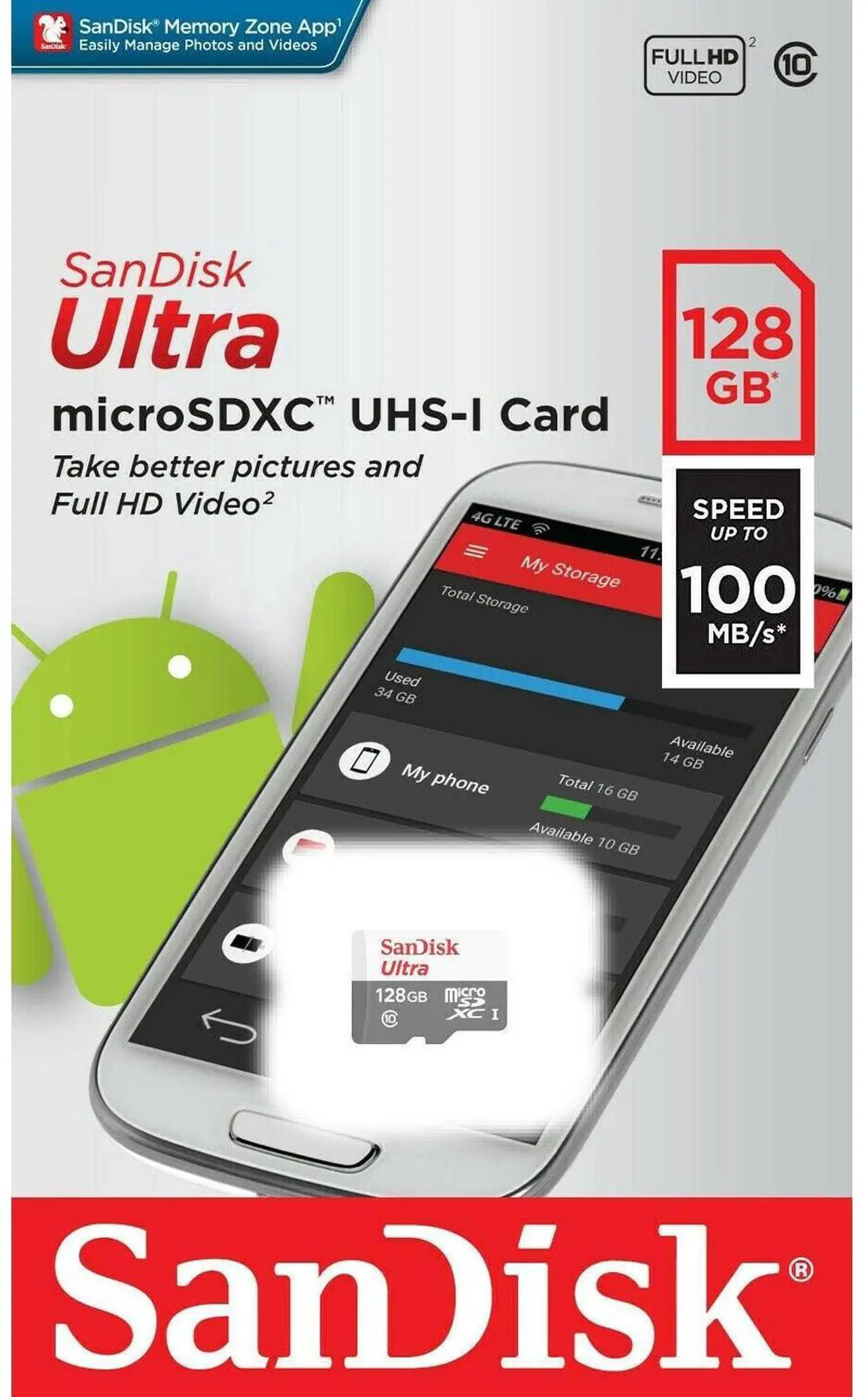 Karta pamięci microSDXC SanDisk Ultra, 128Gb, Klasa 10 SDSQUNR-128G-GN3MN