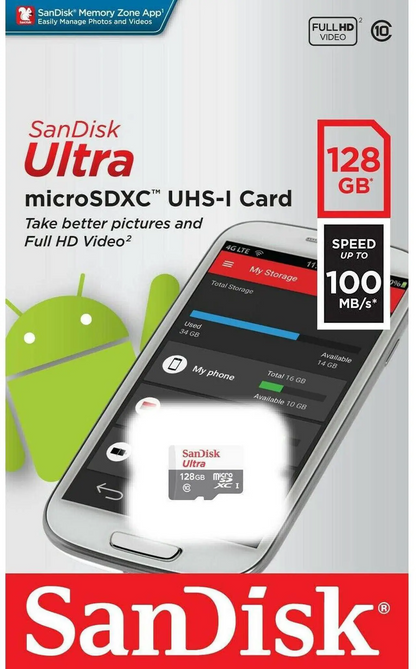 Karta pamięci microSDXC SanDisk Ultra, 128Gb, Klasa 10 SDSQUNR-128G-GN3MN