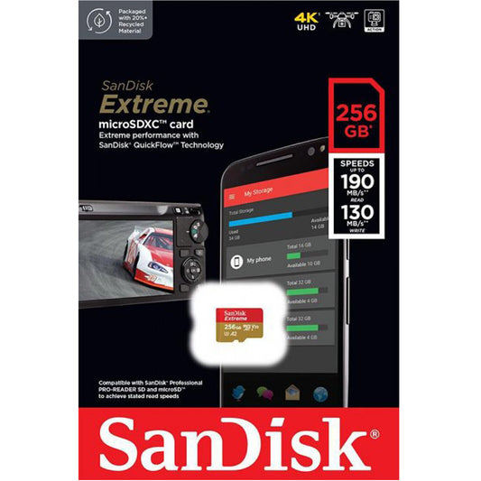 Karta pamięci microSDXC SanDisk Extreme, 256Gb, Klasa 10 / UHS-1 U3 SDSQXAV-256G-GN6MN