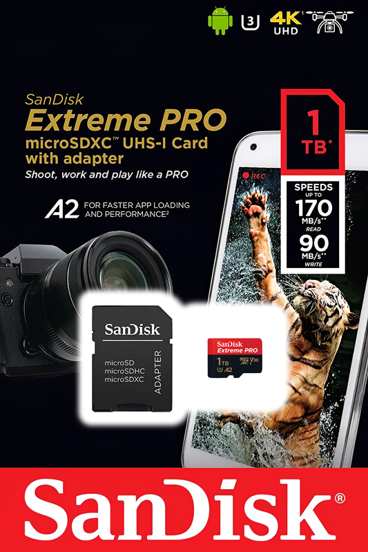 Karta pamięci microSDXC SanDisk Extreme Pro, 1TB, Klasa 10 / UHS-1 U3, z adapterem SDSQXCD-1T00-GN6MA