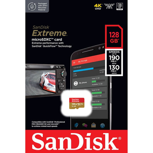 Karta pamięci SanDisk Extreme microSDXC, 128 Gb, klasa 10 / UHS-1 U3 SDSQXAA-128G-GN6MN 
