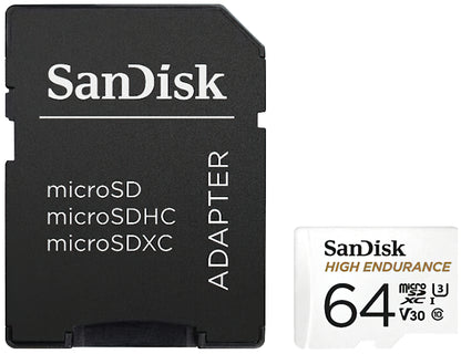 Karta pamięci microSDXC SanDisk High Endurance, 64Gb, Klasa 10 / UHS-1 U3, Z adapterem SDSQQNR-064G-GN6IA