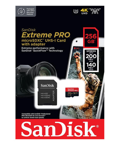 Karta pamięci microSDXC SanDisk Extreme Pro, 256Gb, Klasa 10 / UHS-1 U3, Z adapterem SDSQXCD-256G-GN6MA