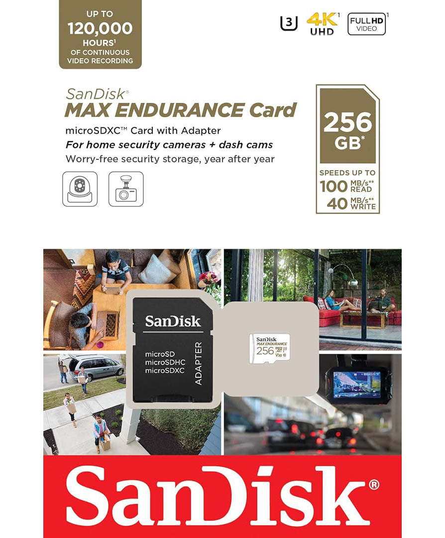 Karta pamięci microSDXC SanDisk MAX Endurance, 256Gb, Klasa 10 / UHS-1 U3, Z adapterem SDSQQVR-256G-GN6IA