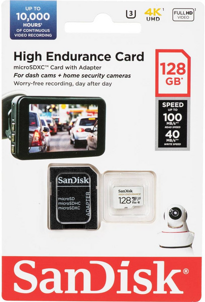 Karta pamięci microSDXC SanDisk High Endurance, 128Gb, Klasa 10 / UHS-1 U3, Z adapterem SDSQQNR-128G-GN6IA